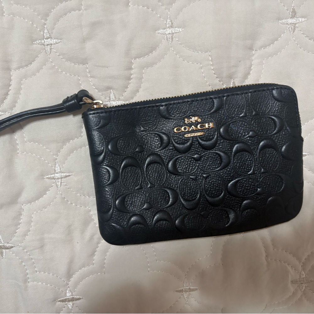 Coach Black Embossed Leather Wristlet